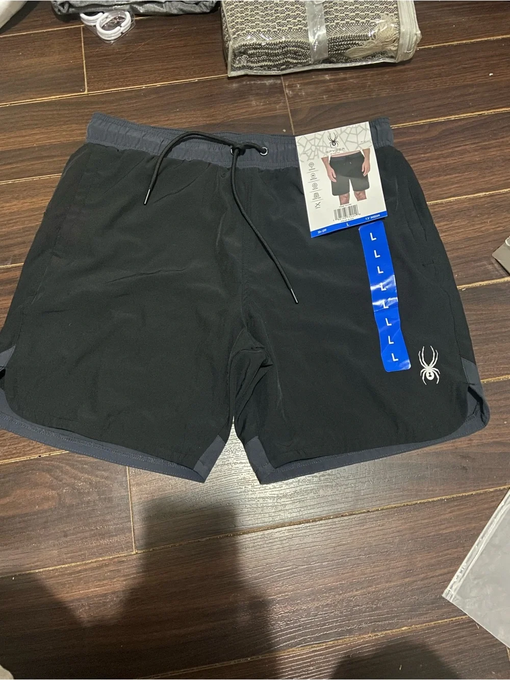 SPYDER Men's Swim Shorts Quick Dry UPF30 Zip Pocket Liner Trunk BLACK 7.5